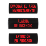 Rótulo evacuación con zumbador de 90dB. Caja de plástico 3 insertables incluidos. IP41