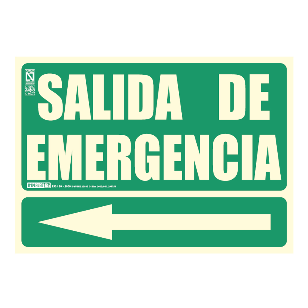 image_1024-1538.jpg Señal Salida de Emergencia con flecha izquierda 21x29,7cm - Imagen 1