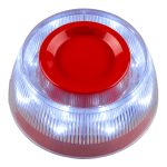 Sirena con flash y aislador. Color rojo. Requiere base standard no incluida. Certificado EN54-3/-17/-23