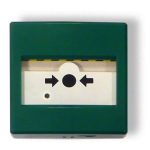 Pulsador de Alarma manual para paro de extinción automática. Color Verde